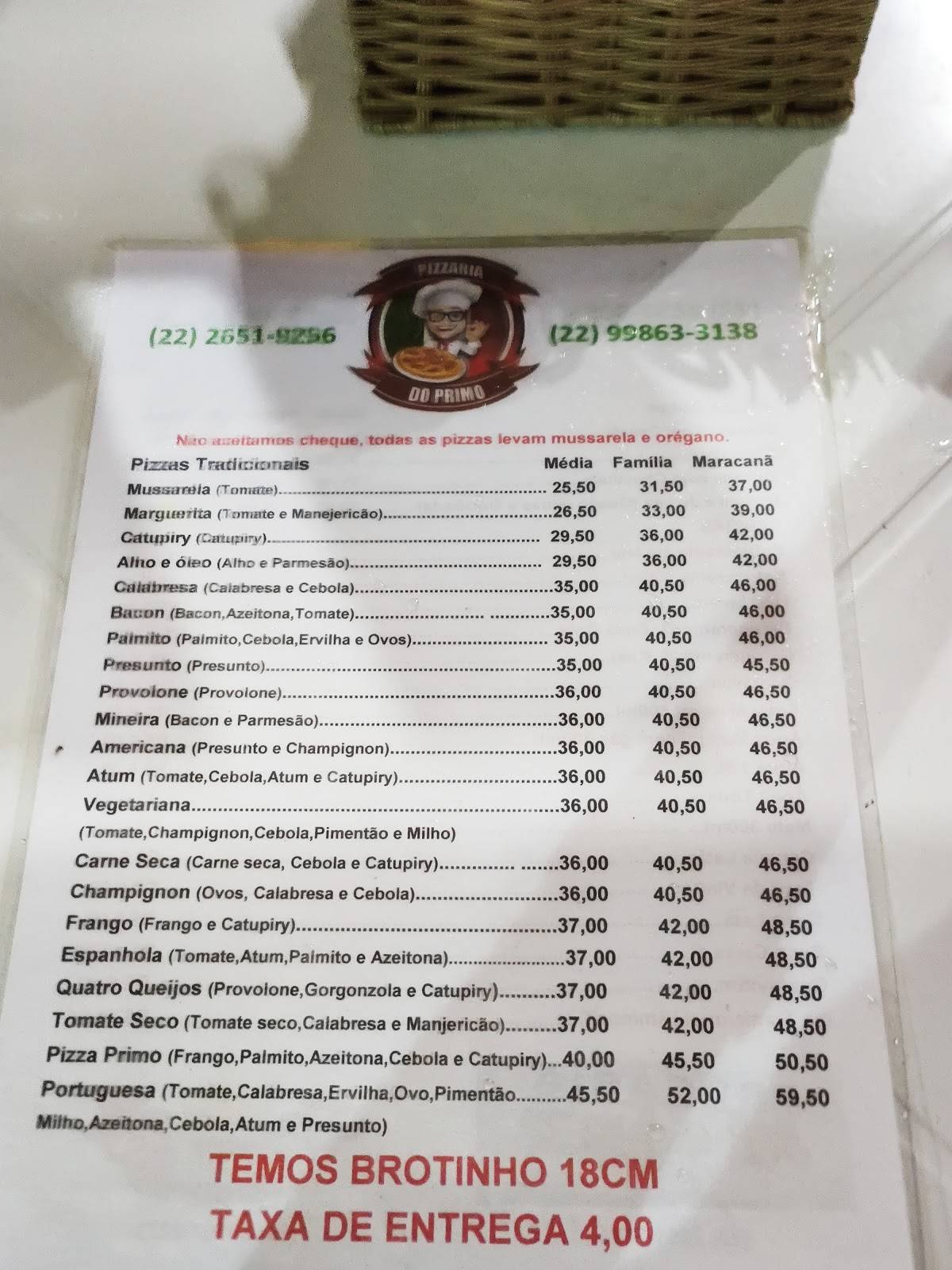 Pizzaria do Primo cardápio