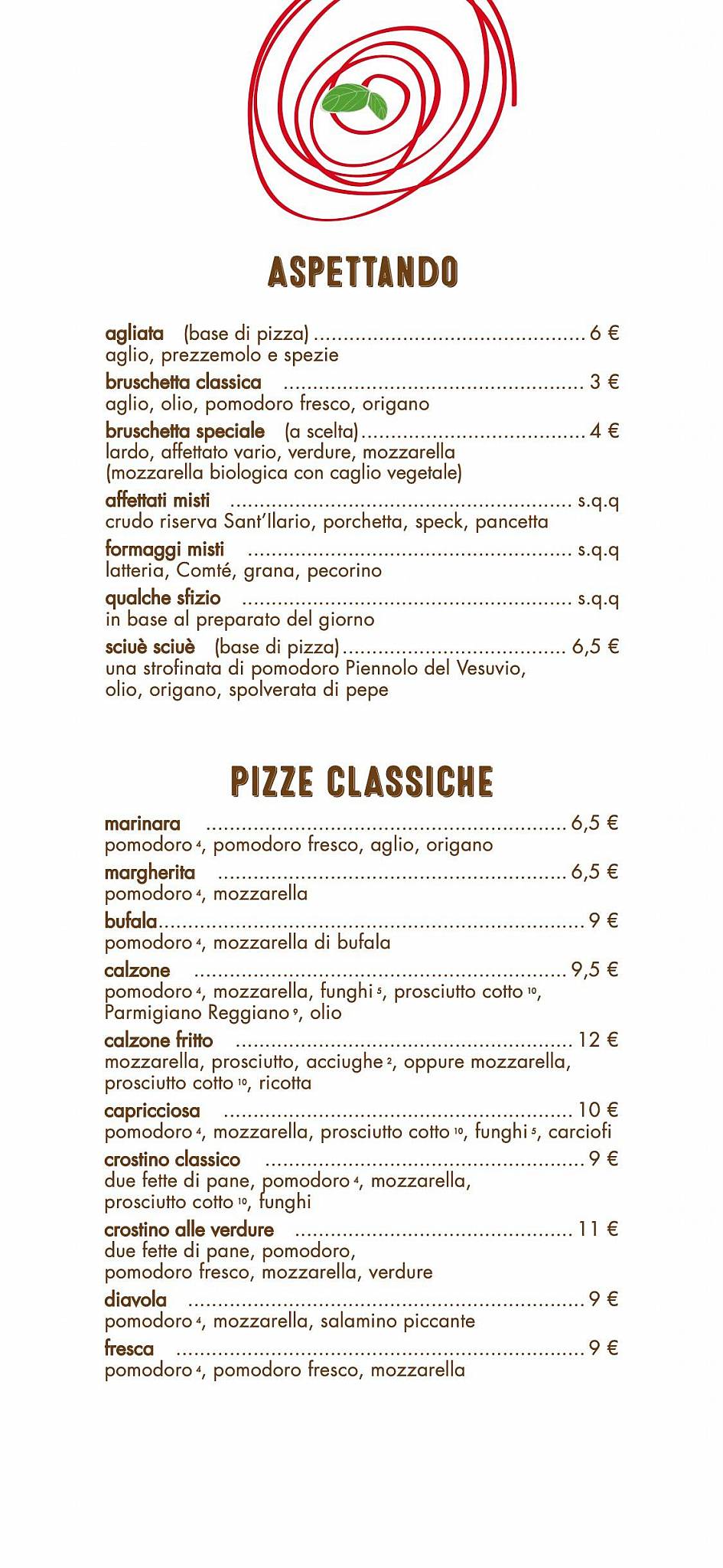 Menu di Pizzeria All'incrocio 