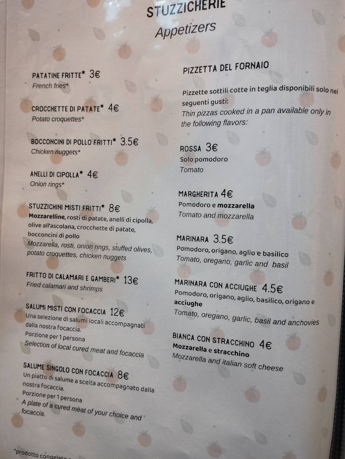 Menu di Pizzeria Da Filo Parma 