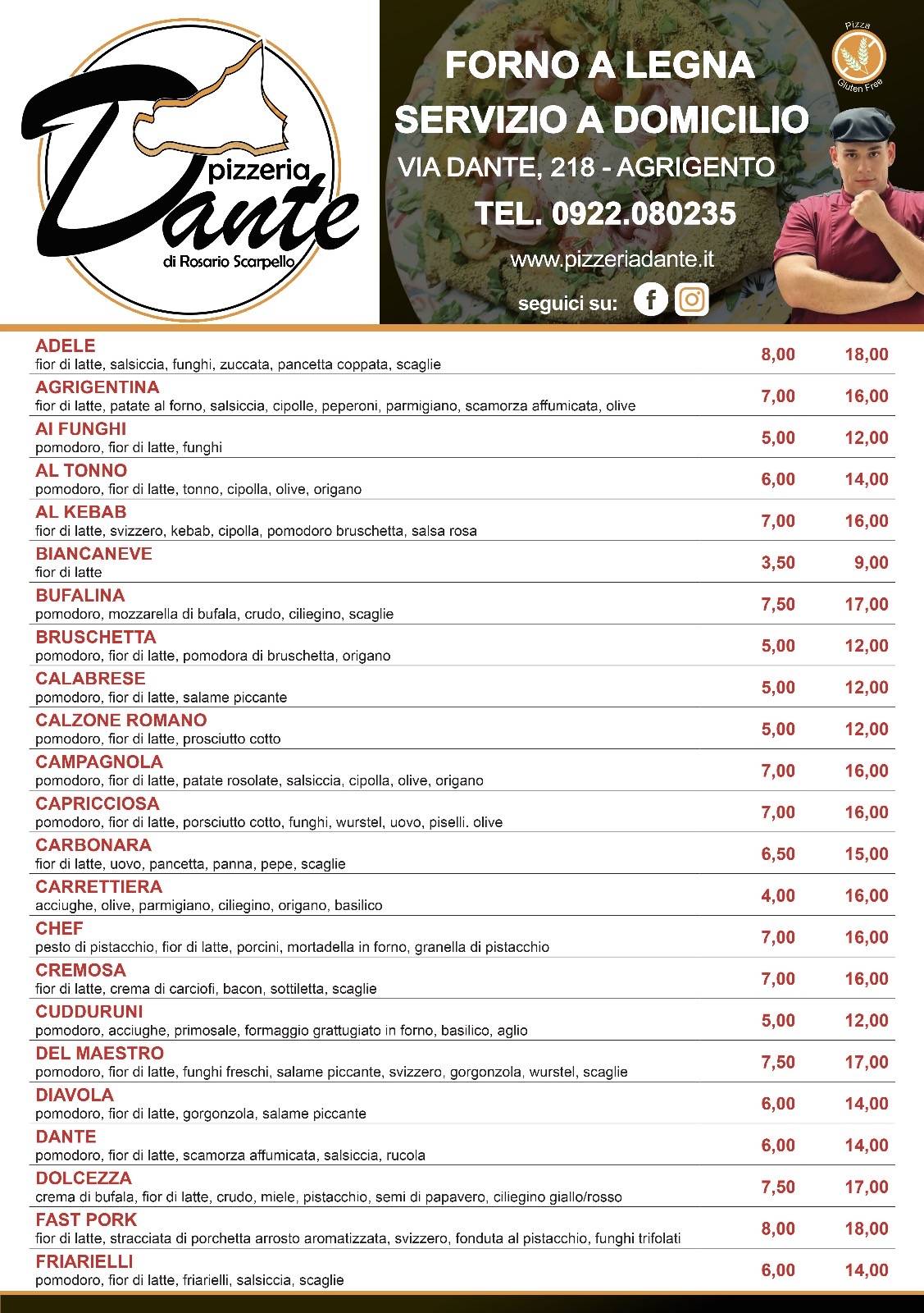 Menu di Pizzeria Dante 
