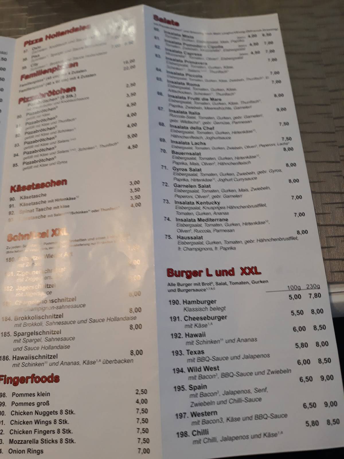 Speisekarte von Pizzeria Italia, Hamm