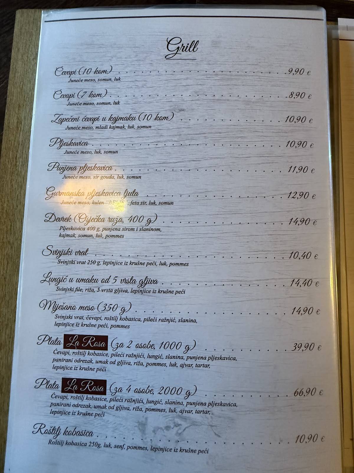 Menu di Pizzeria La Rosa 