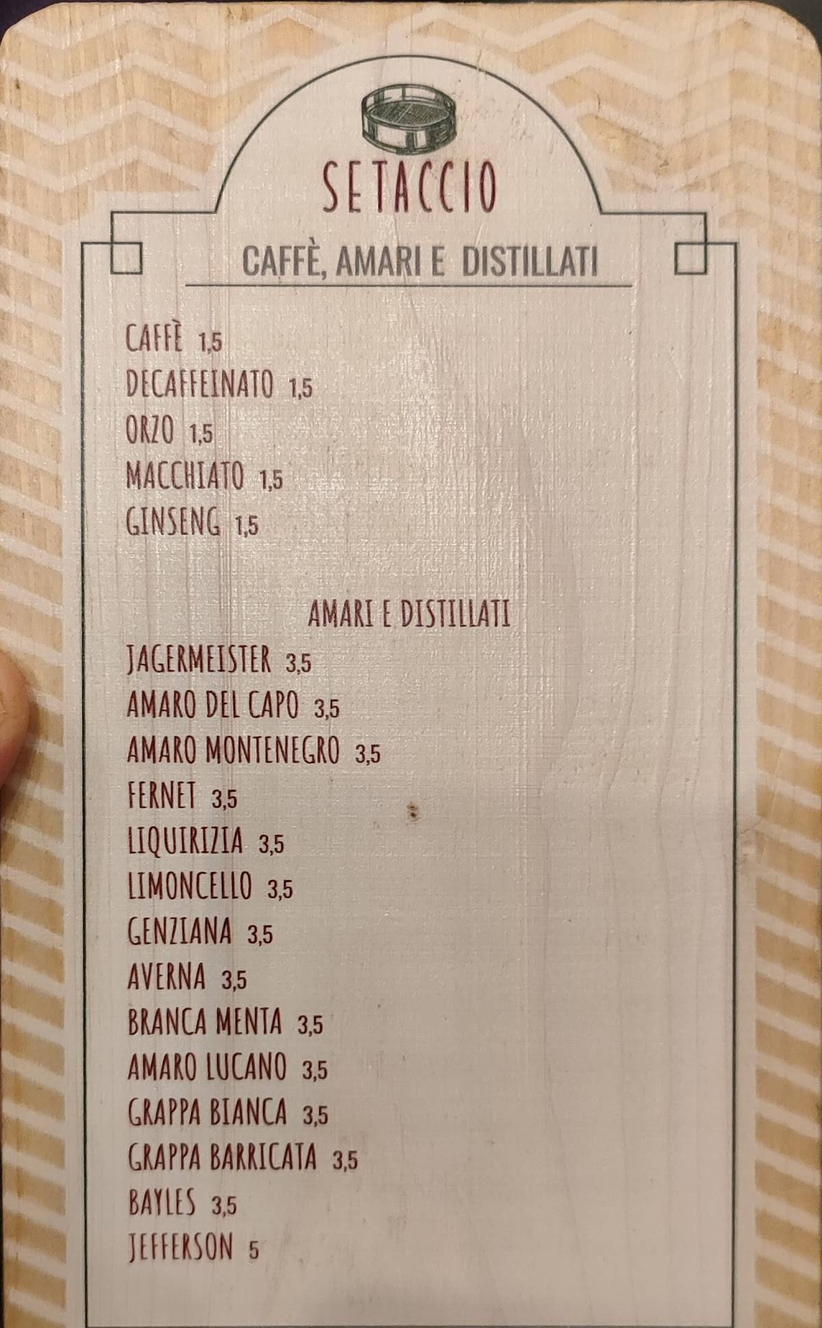 Menu di Pizzeria Ristorante Setaccio 