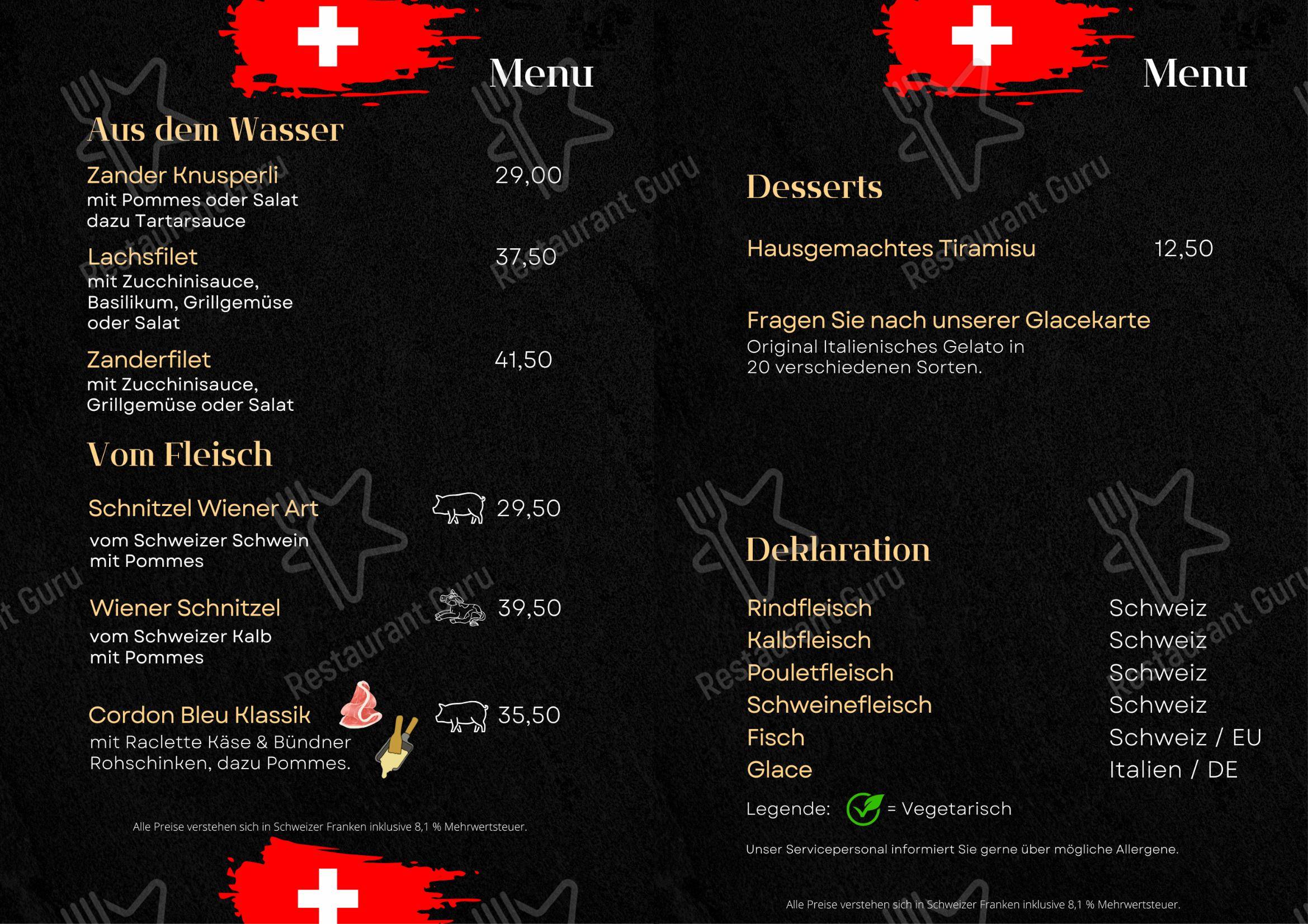 Restaurant Pizzeria zum Schiff in Berlingen - Menu bar