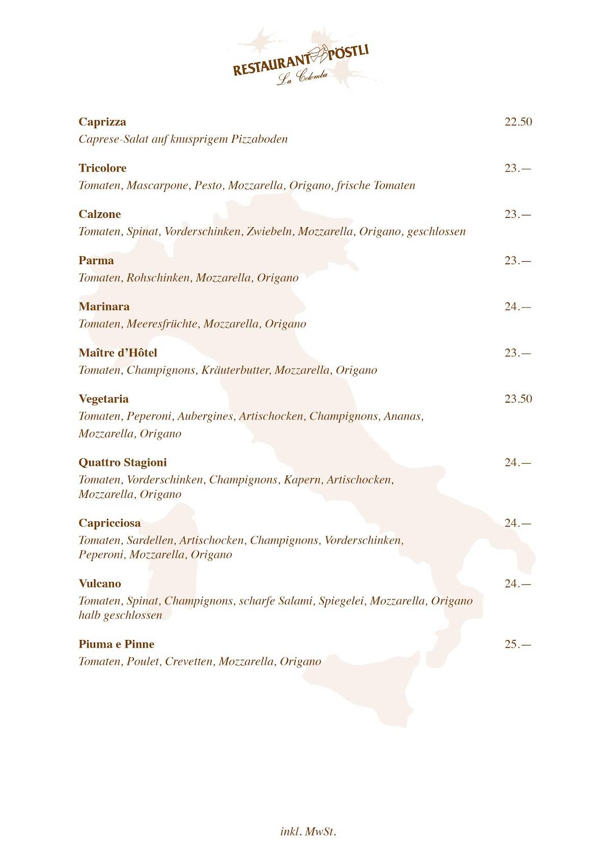 Menu di Restaurant Pöstli 