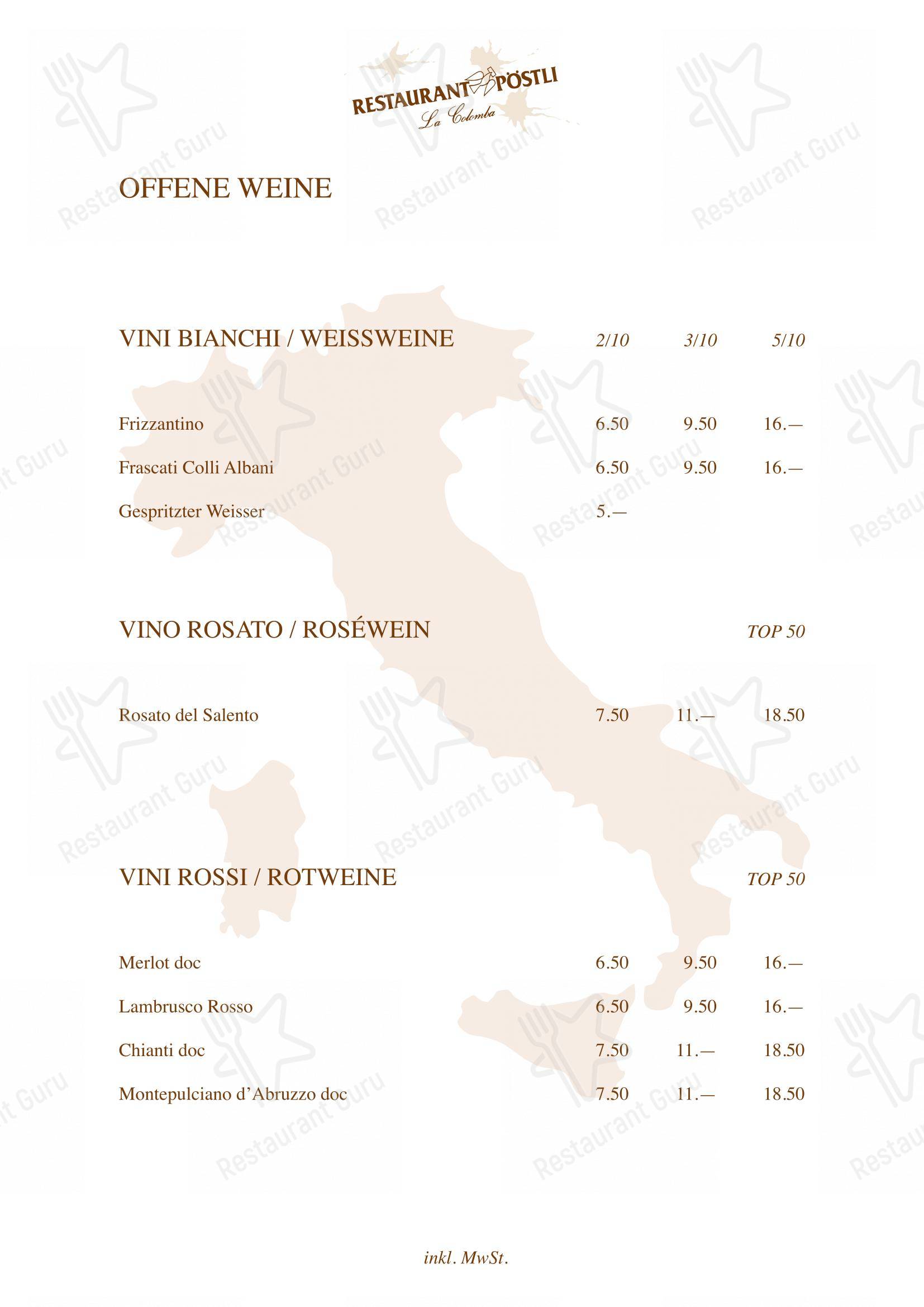 菜单 per Restaurant Pöstli ristorante