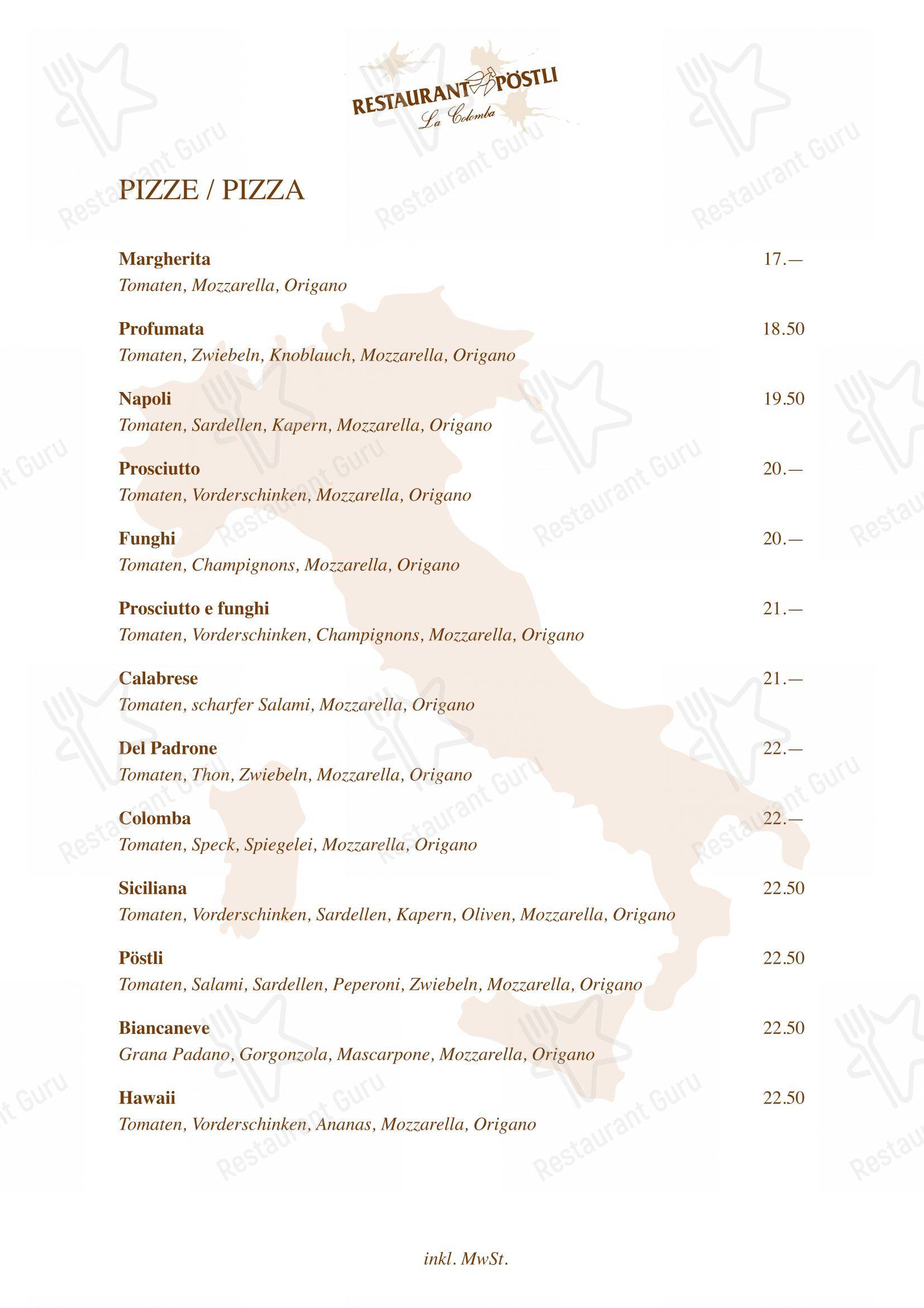 Menu bar per Restaurant Pöstli in Rothrist