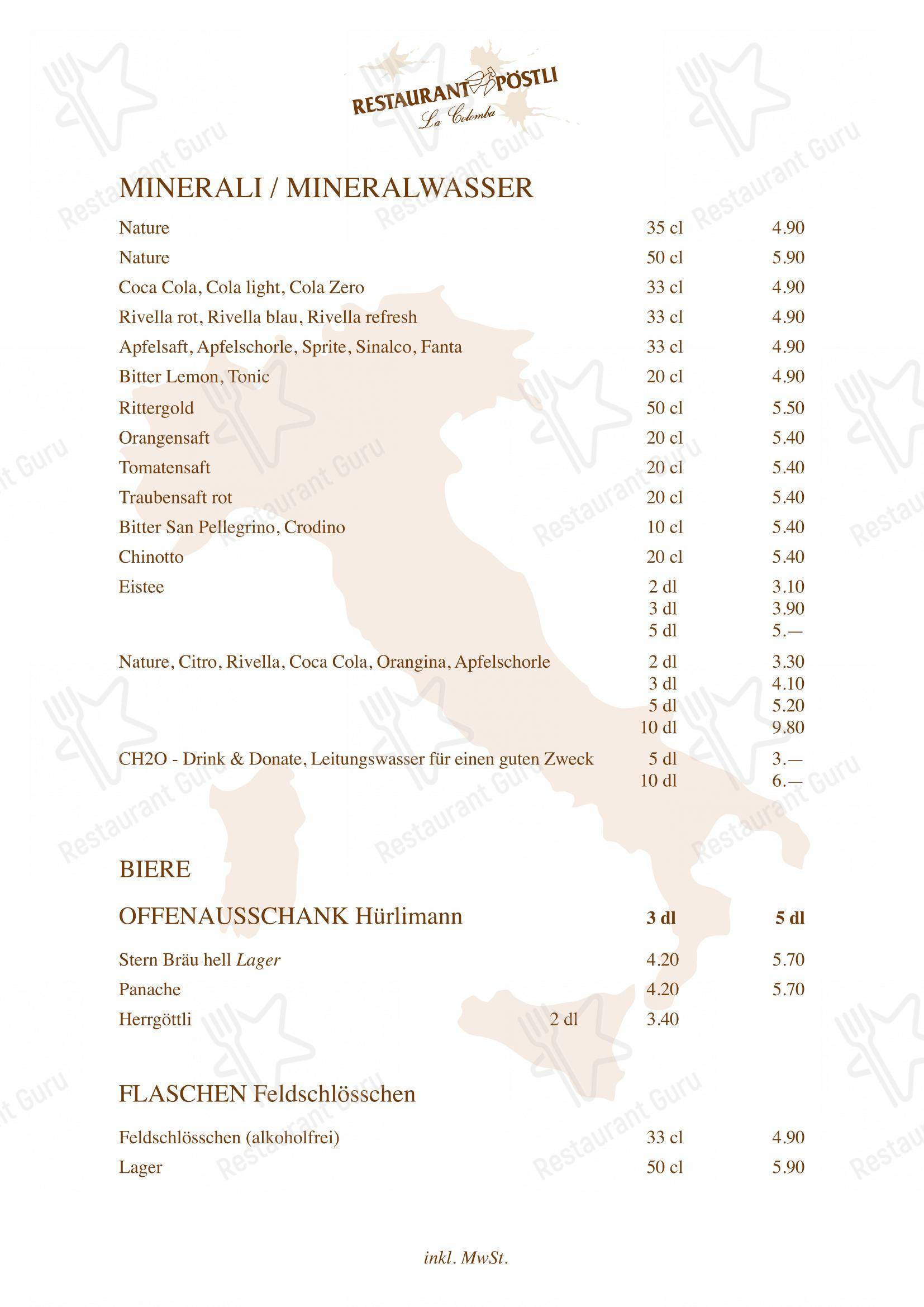 Menu di Restaurant Pöstli - 菜单
