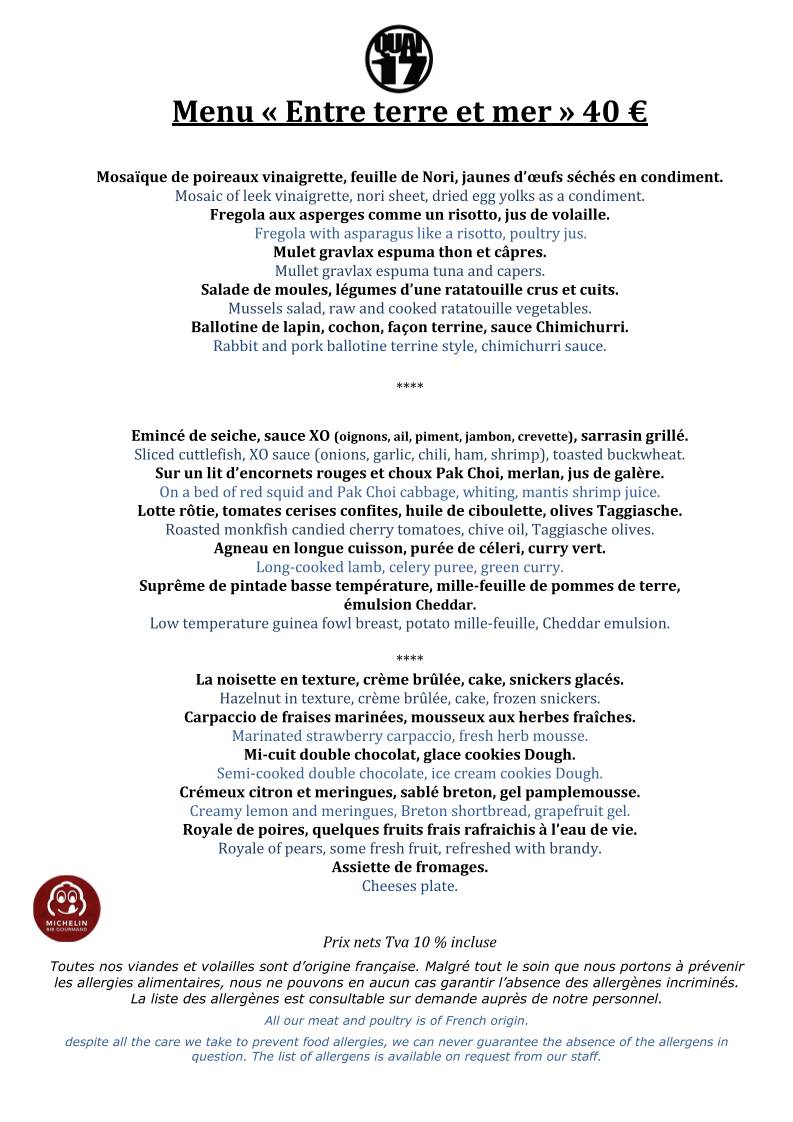 Menu de Quai 17