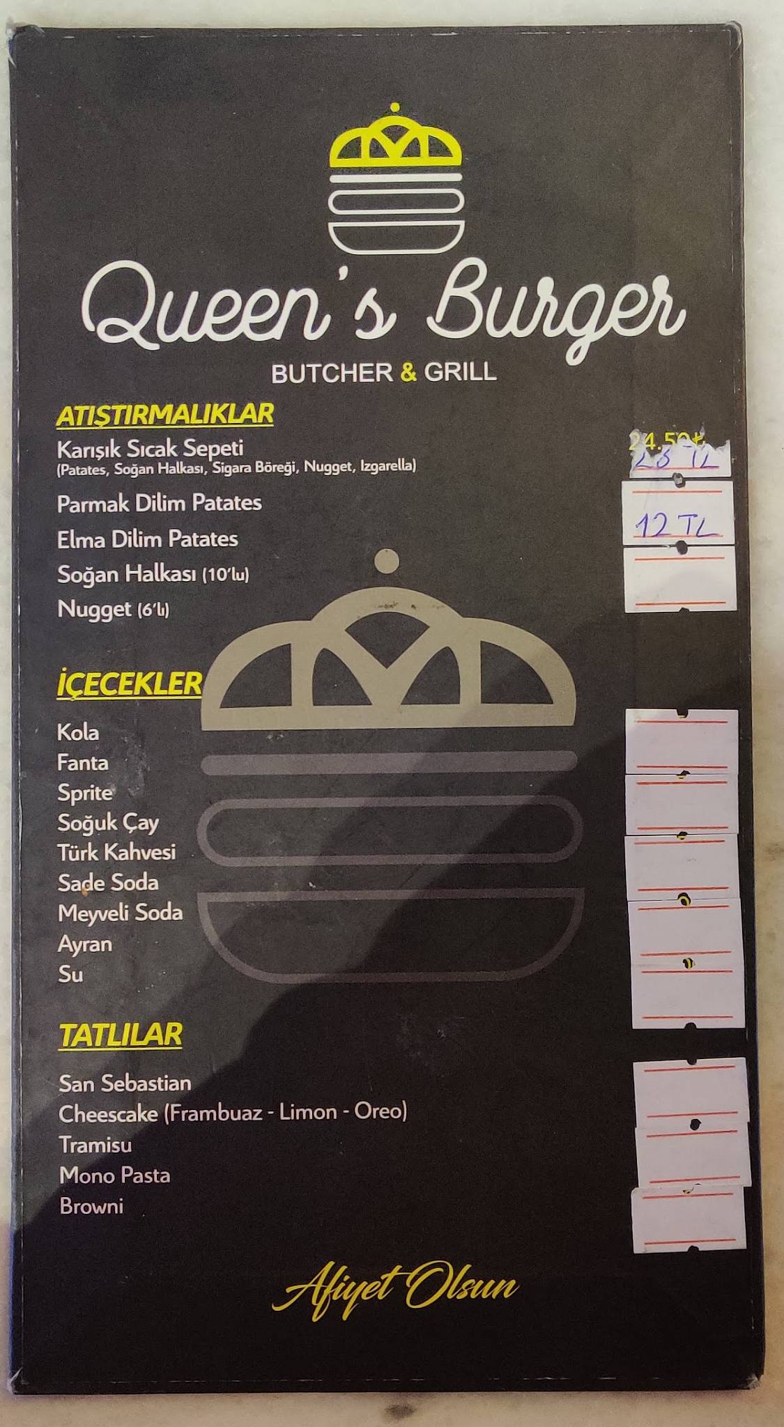 Menu at Queen's Burger, Ankara