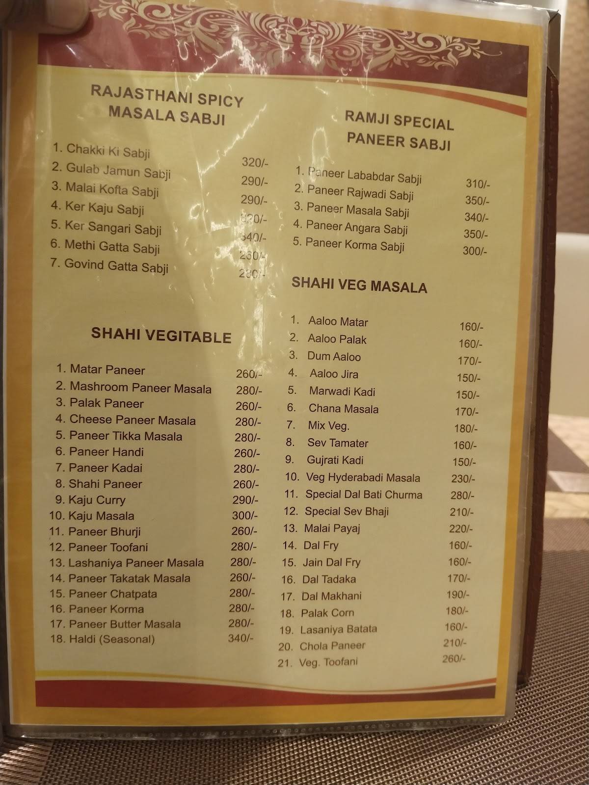 RAMJI RESTAURANT menu