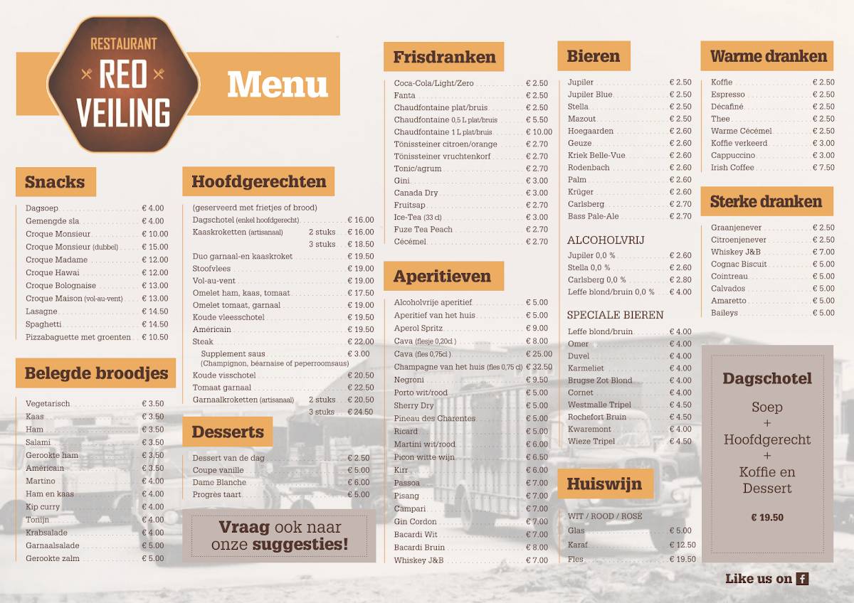 Menu de Restaurant REO Veiling