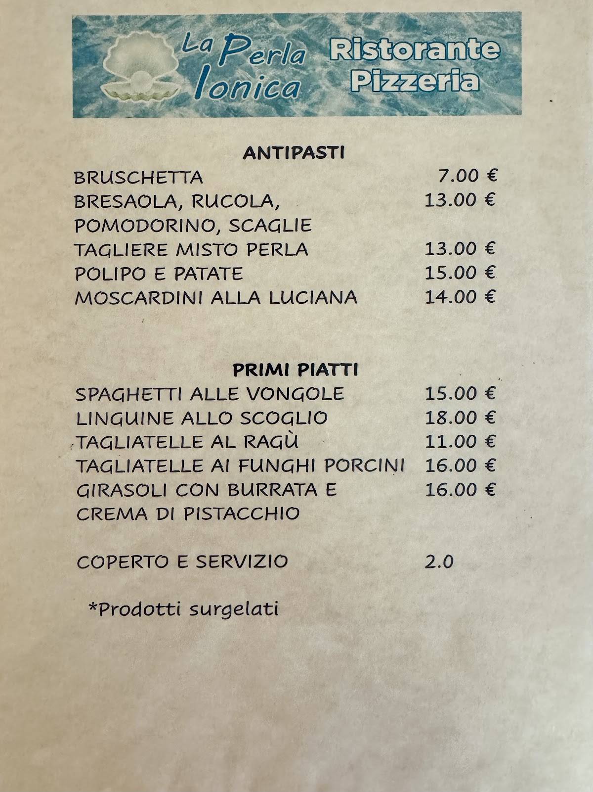 Menu di La Perla Ionica 