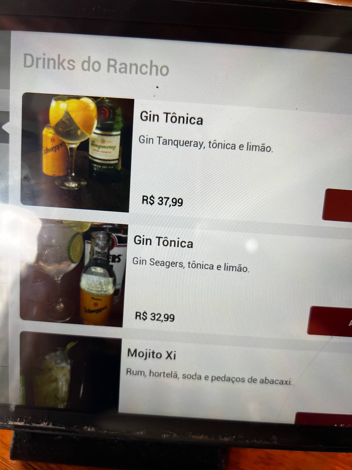 Rancho 75 cardápio