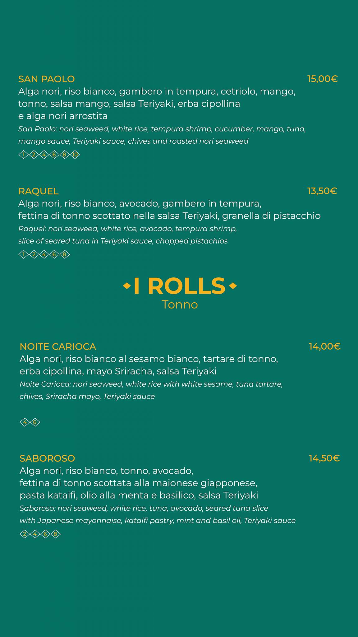Menu di Raquel Experience 