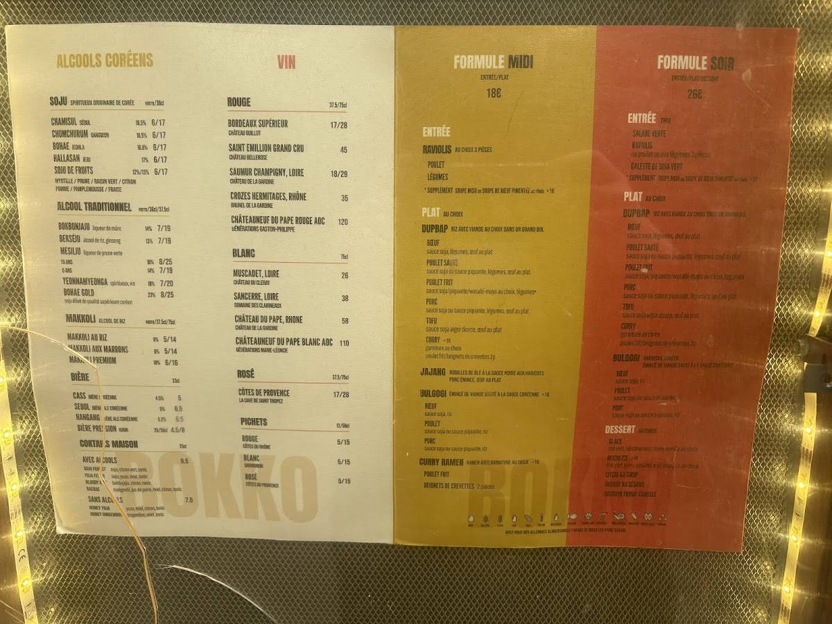 Menu de Restaurant coréen BOKKO