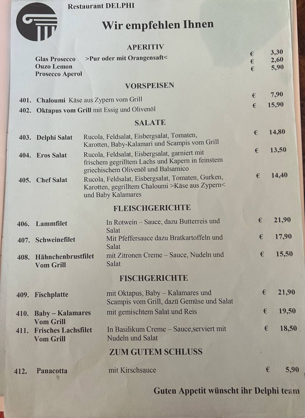 Menu de Restaurant Delphi