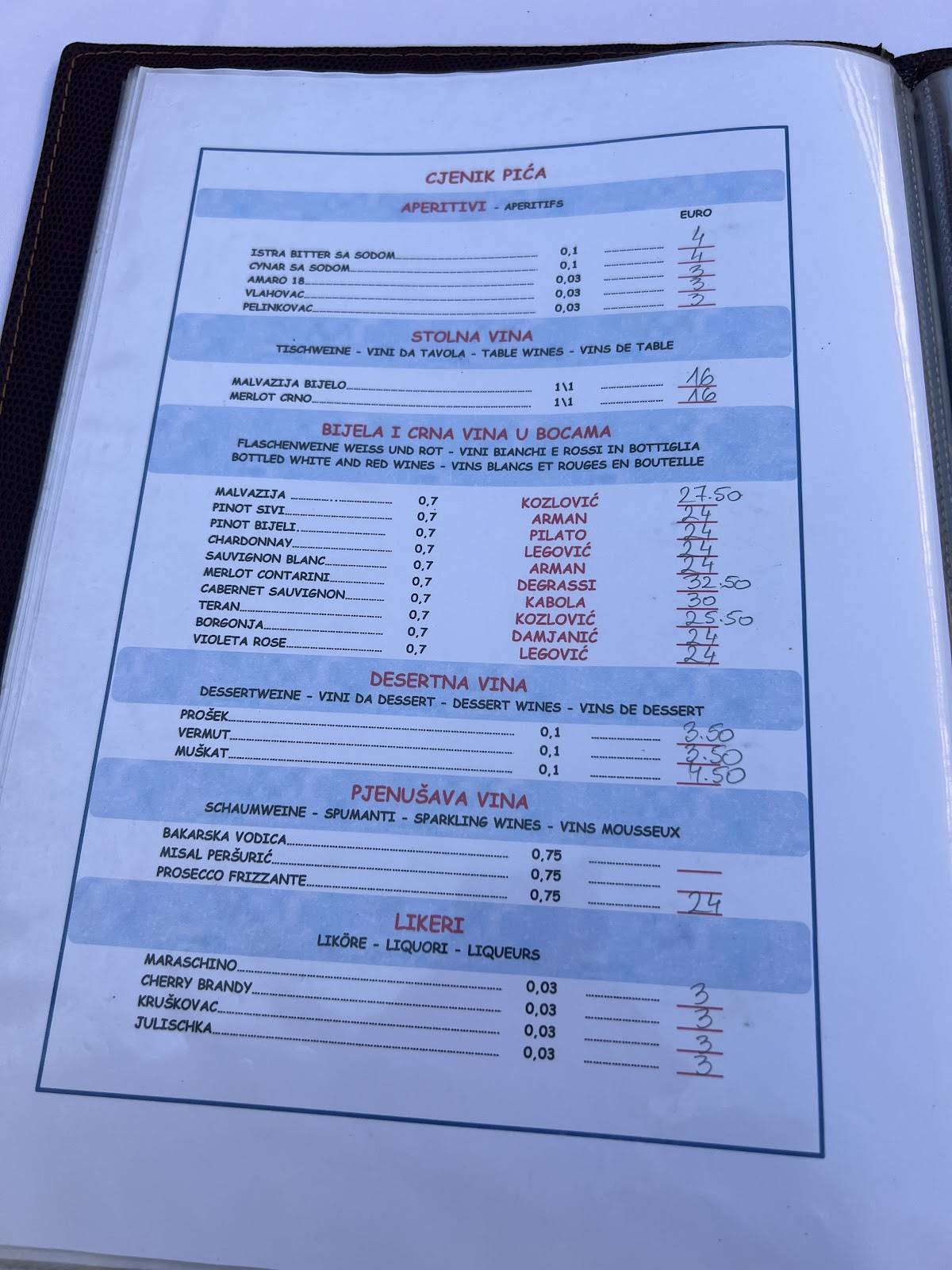 Menu di Restaurant Dvi Palme 