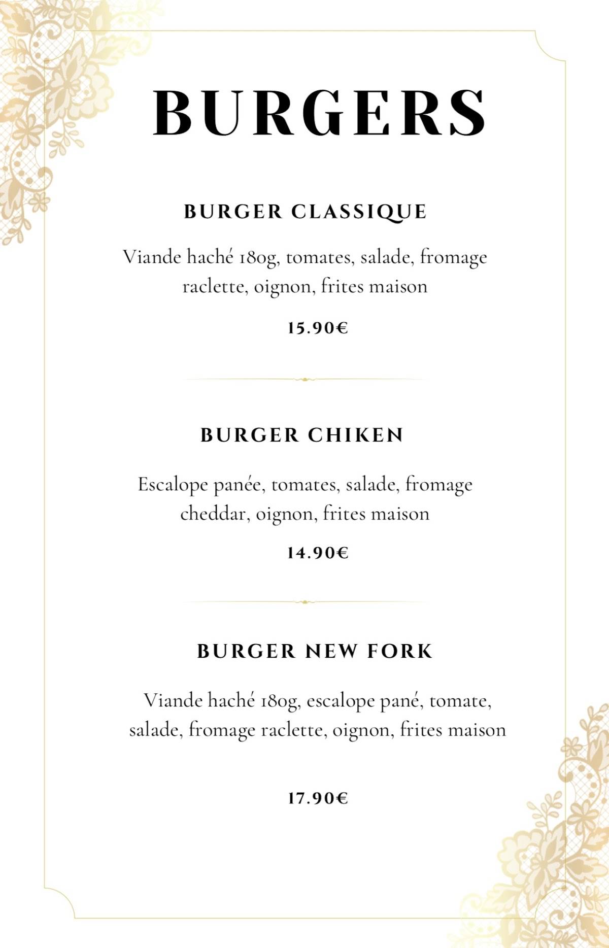 Menu de Restaurant New Fork