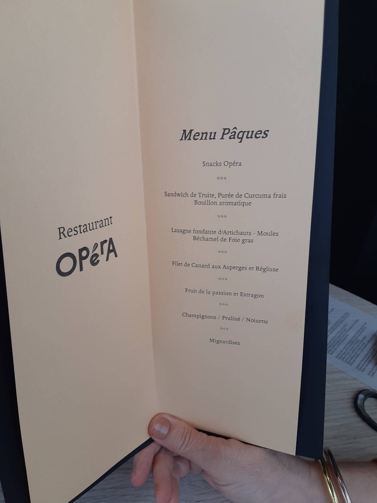 Menu de Opéra Restaurant