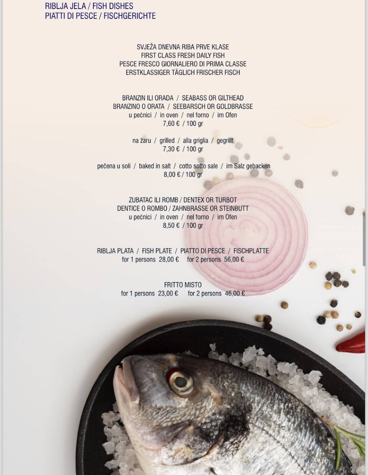 Menu di Restaurant Stella Di Mare 