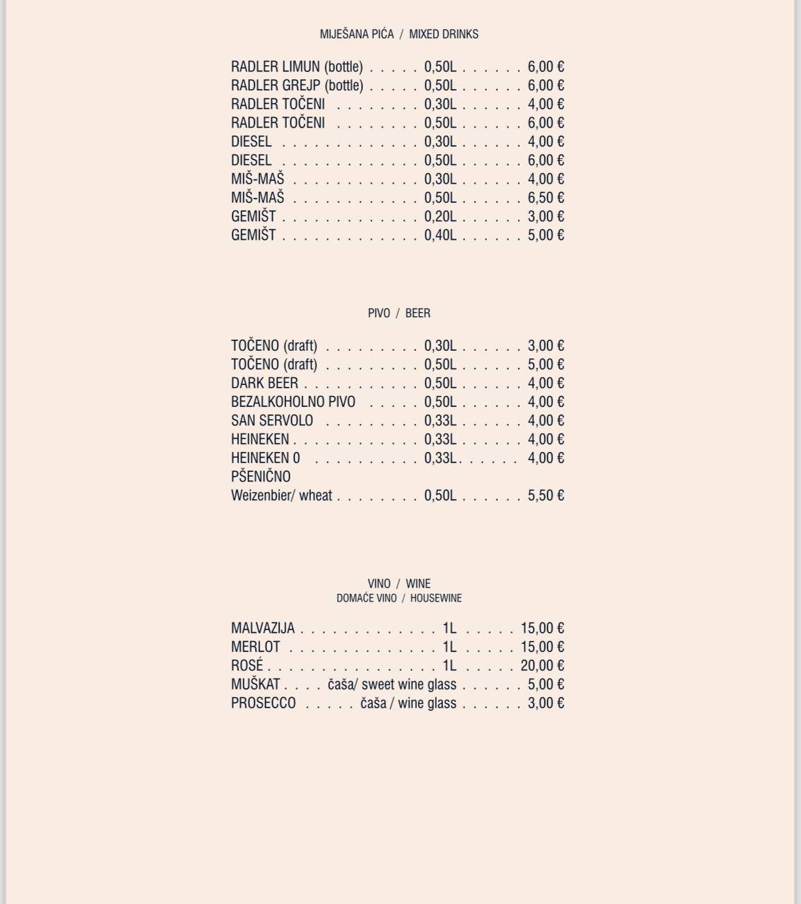 Menu di Restaurant Stella Di Mare 