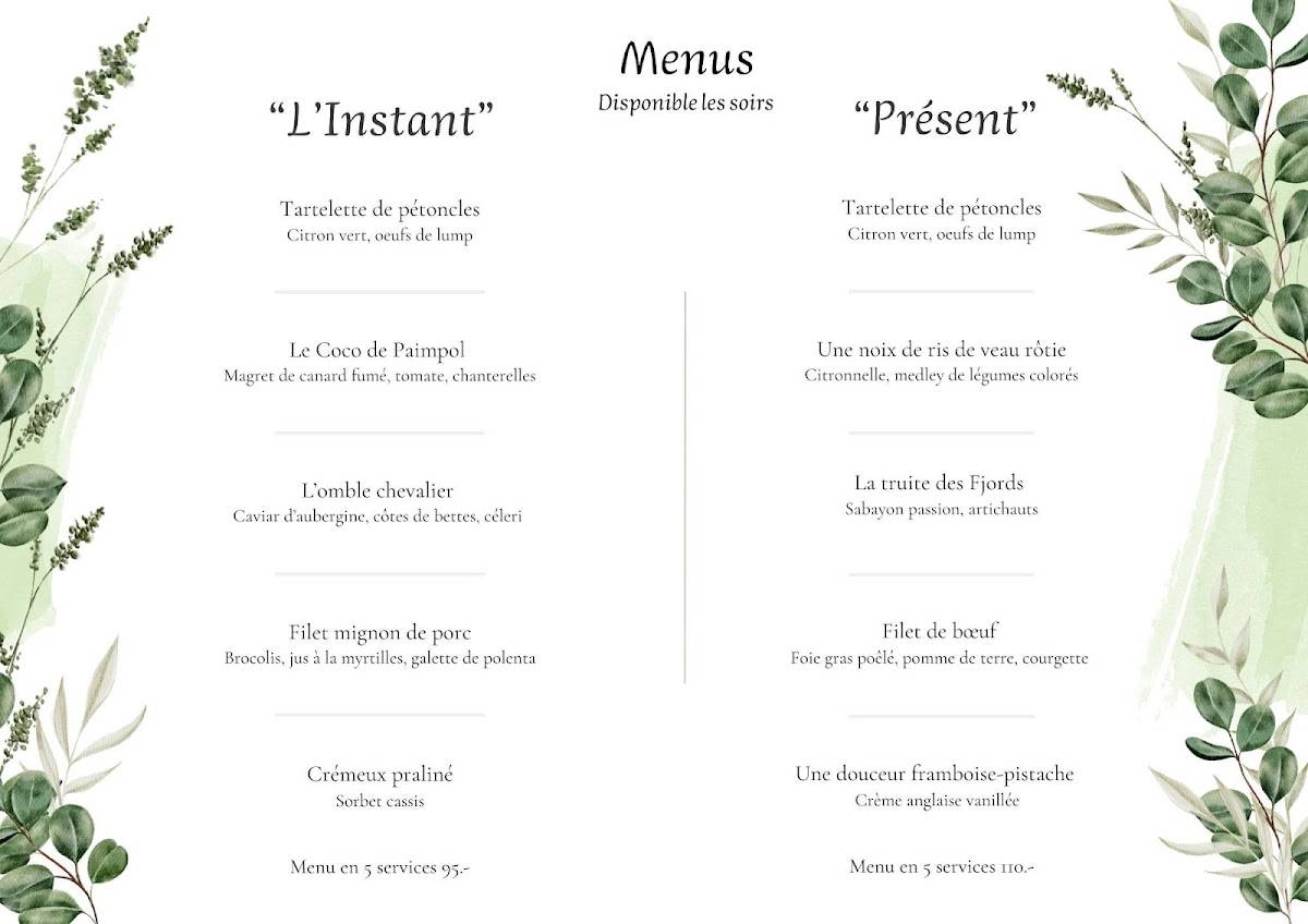 Menu di Restaurant l’Instant Présent 