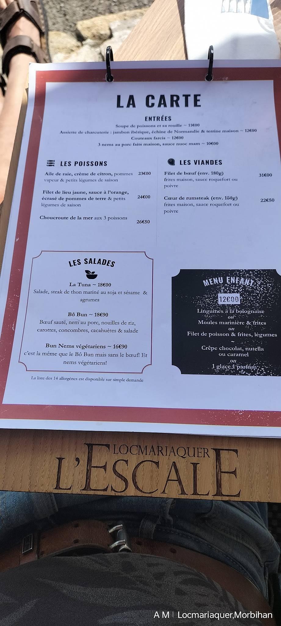 Menu de Restaurant l’escale