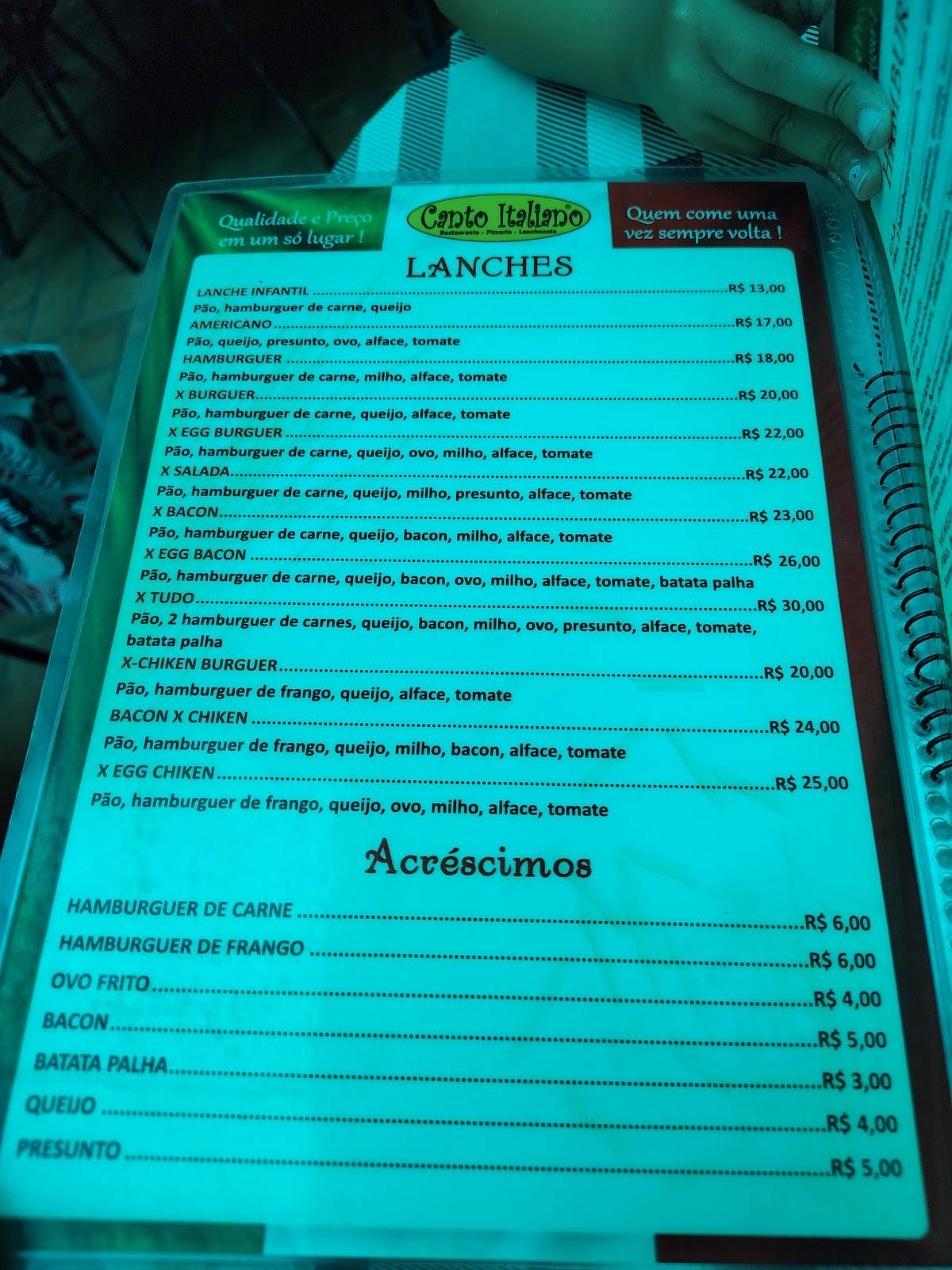 Restaurante Canto Italiano cardápio