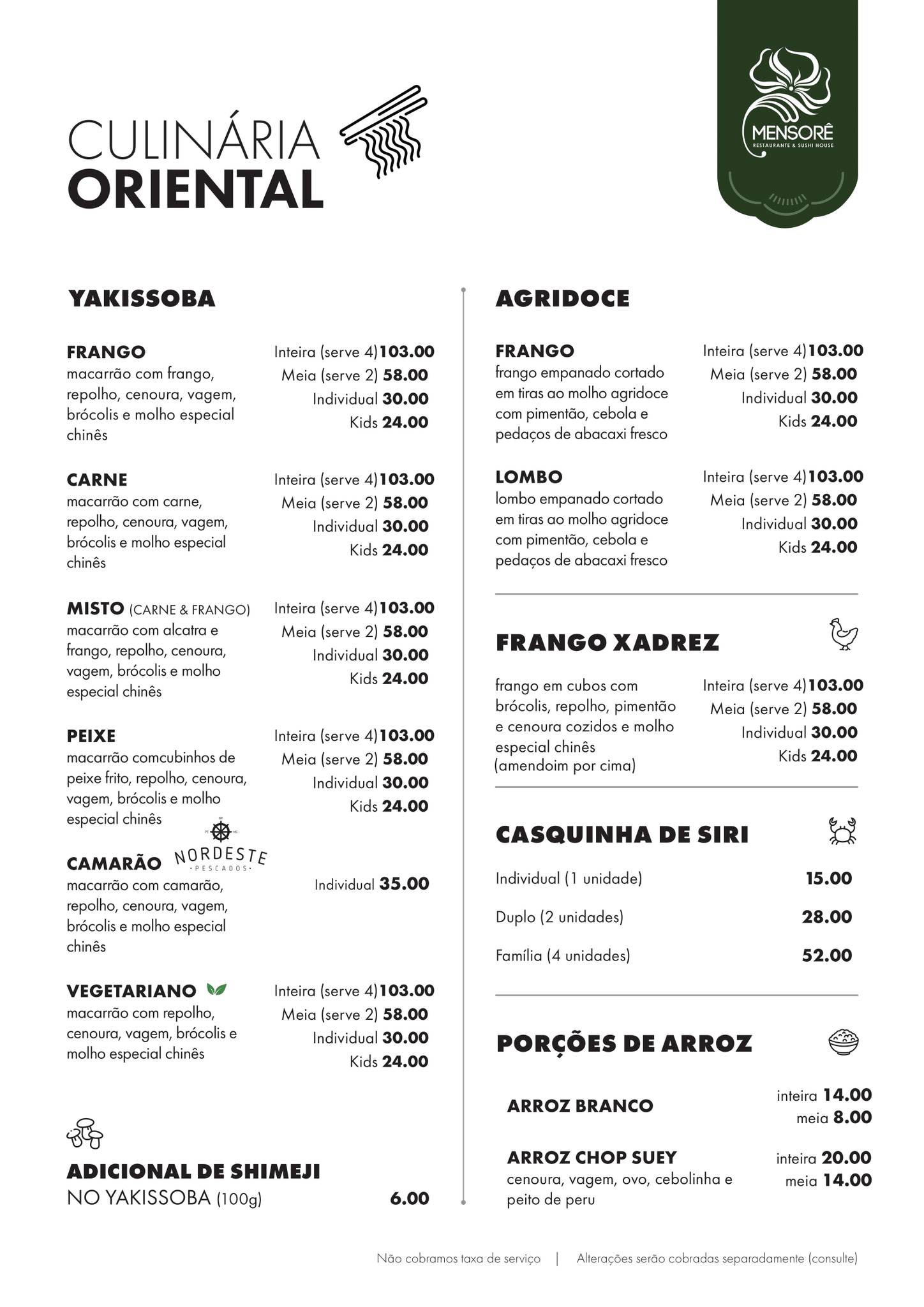 Restaurante Mensorê cardápio