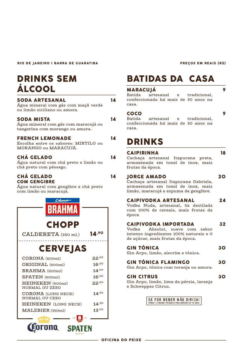 Restaurante Oficina do Peixe cardápio