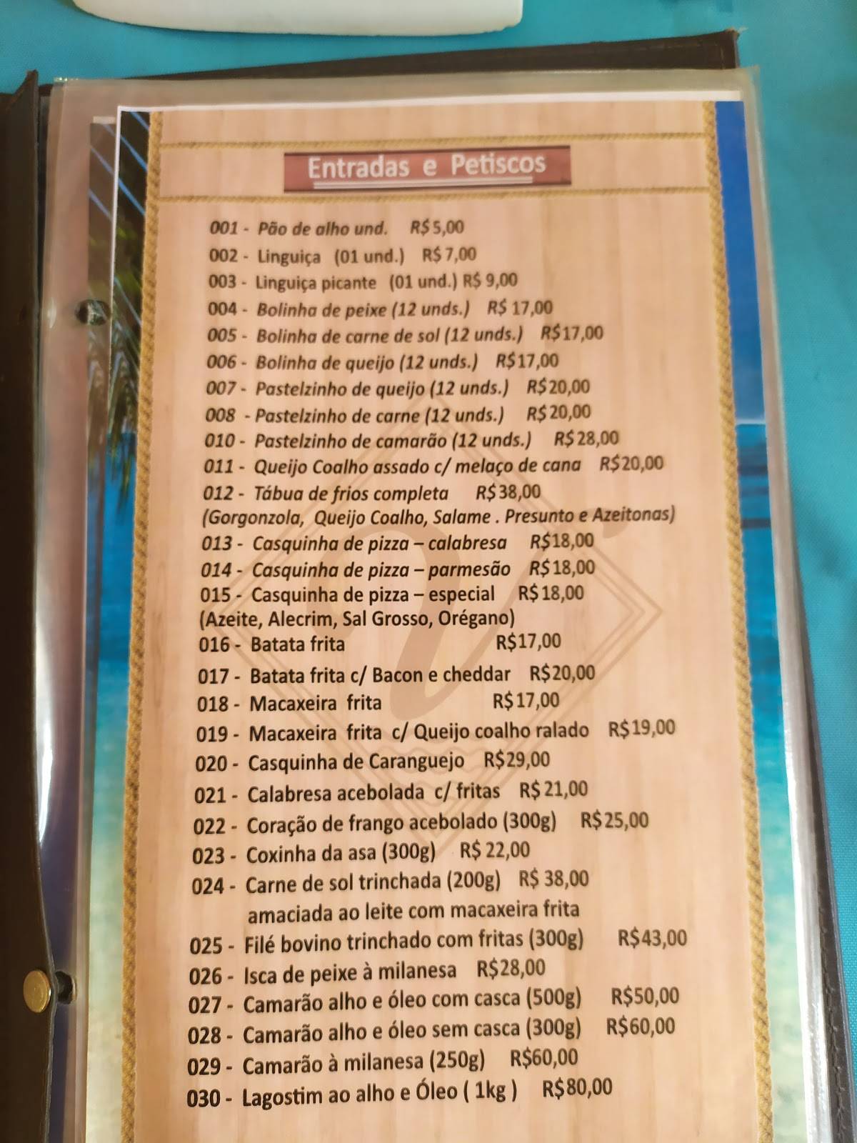 Restaurante Varandas do Cumbuco cardápio