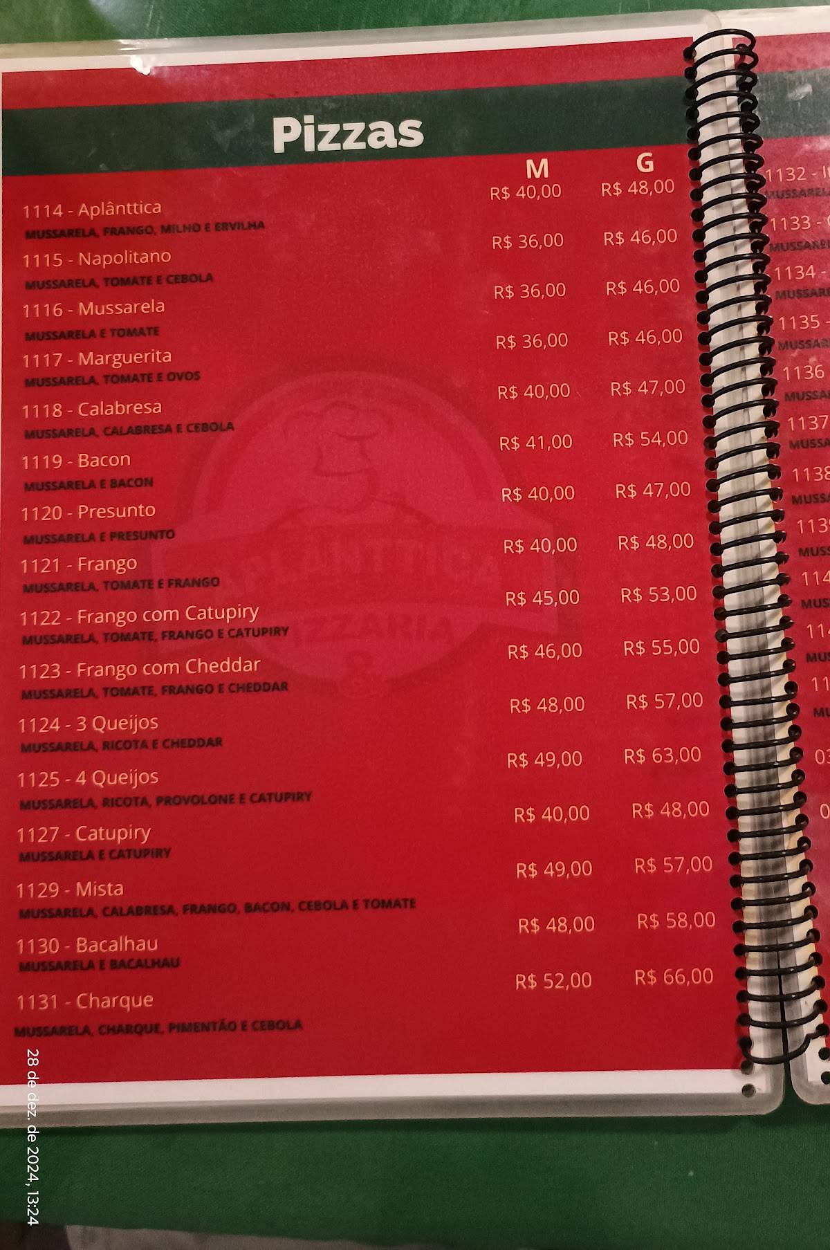 Restaurante e Pizzaria Aplânttica cardápio