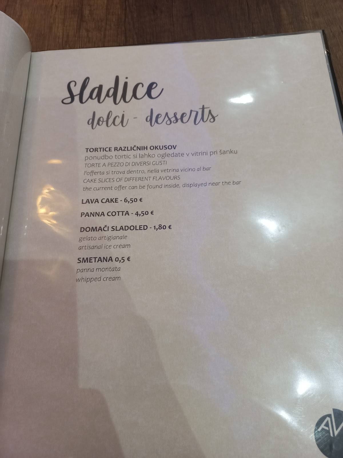 Menu di Restavracija Avenija 