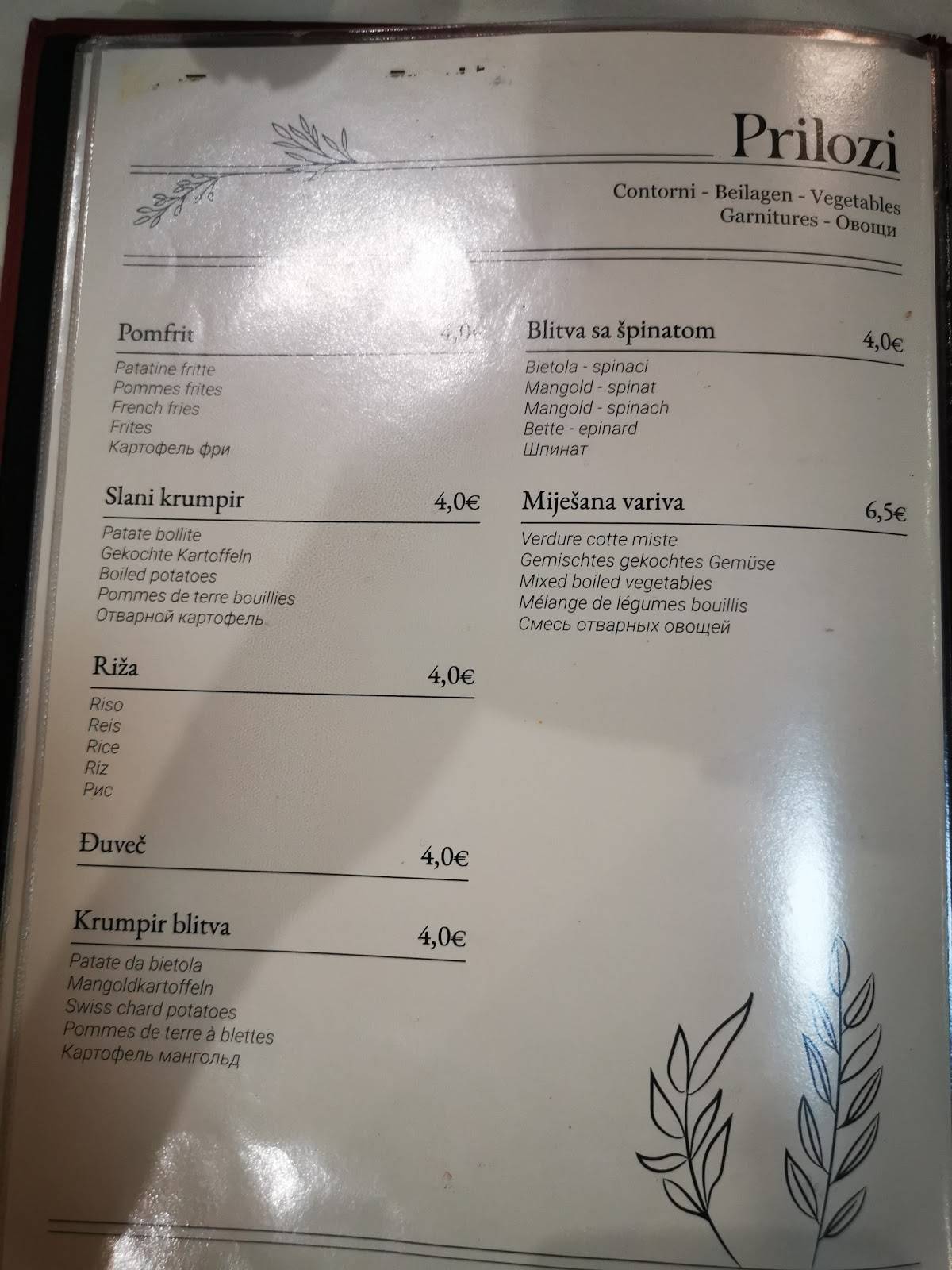 Menu di Restoran Adriatik 