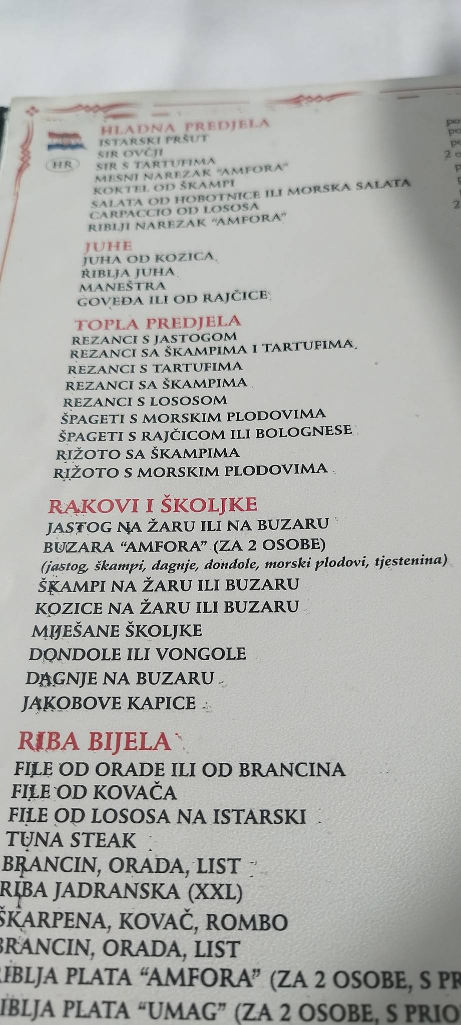 Menu di Restoran Amfora 