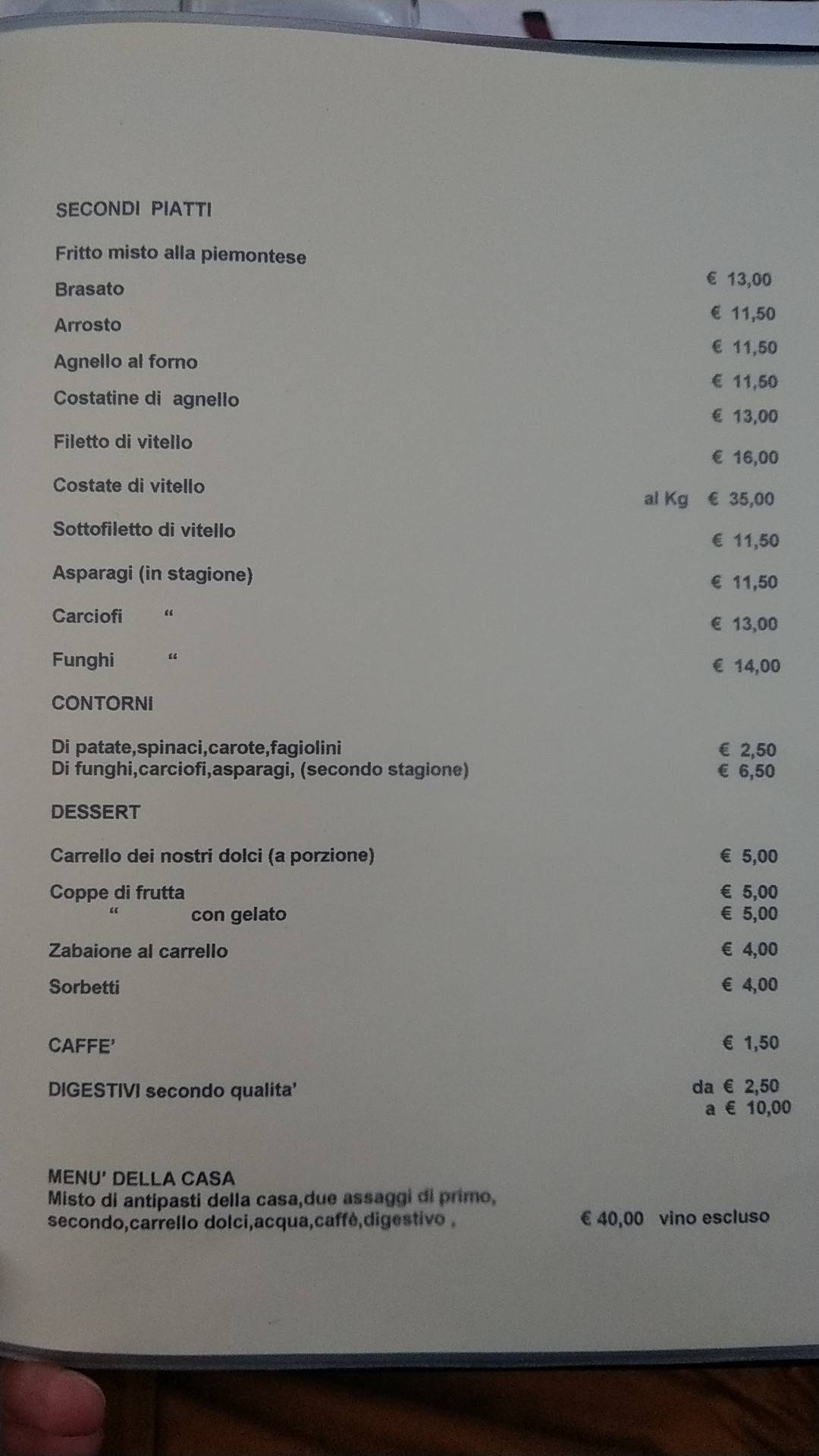 Menu di Ristorante Defilippi 