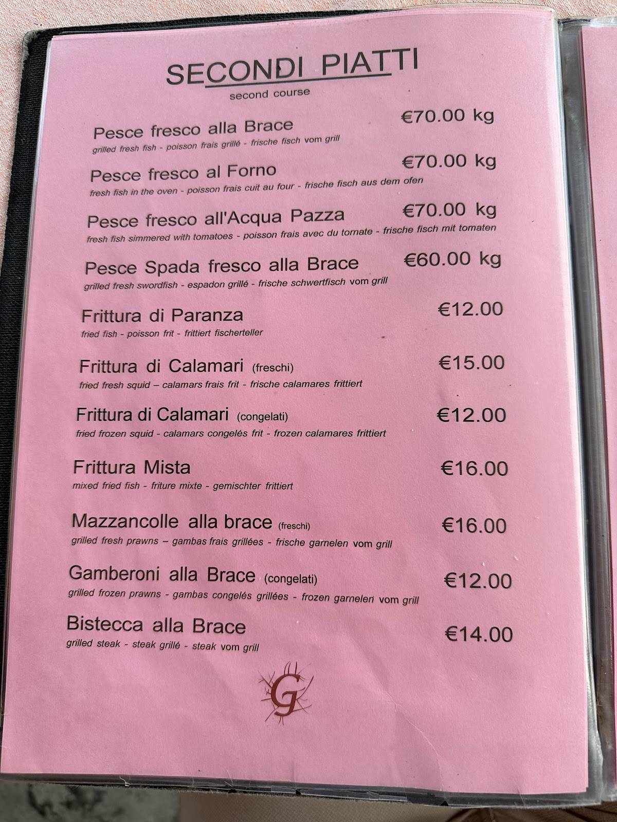 Menu di Ristorante Gorgonia 