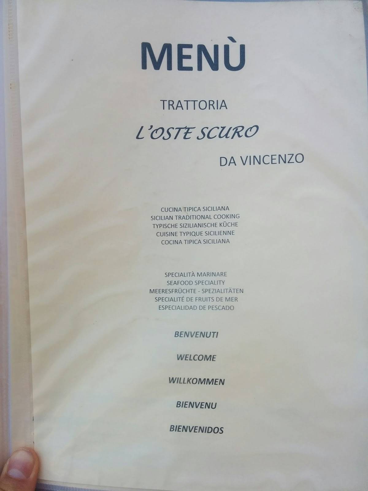 Menu di Ristorante L'Oste Scuro Di Fazio Vincenzo 