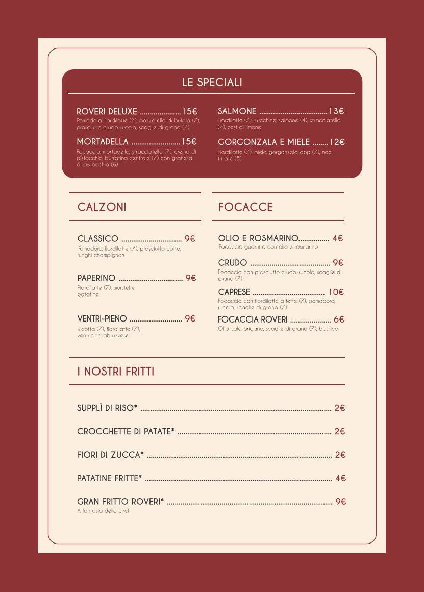 Menu di Ristorante La Bottaia dè Roveri 