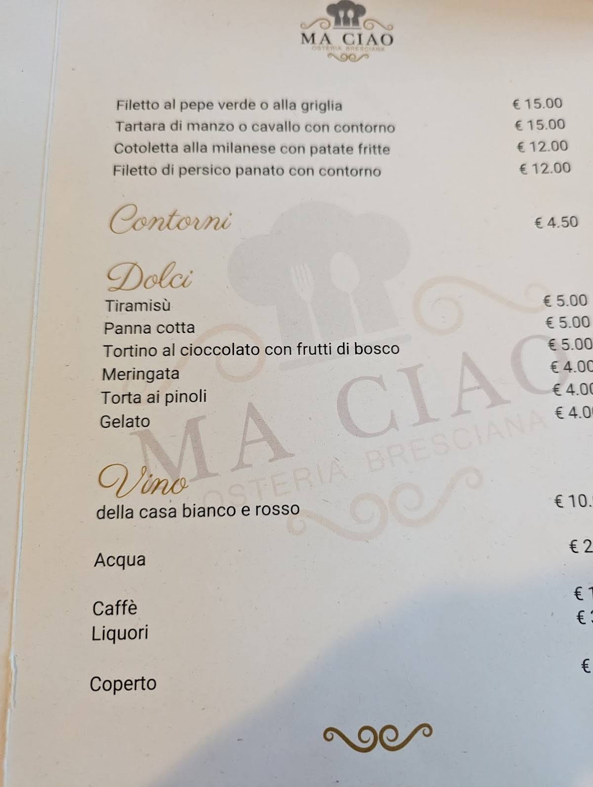 Menu di Ristorante Osteria Bresciana Ma Ciao 