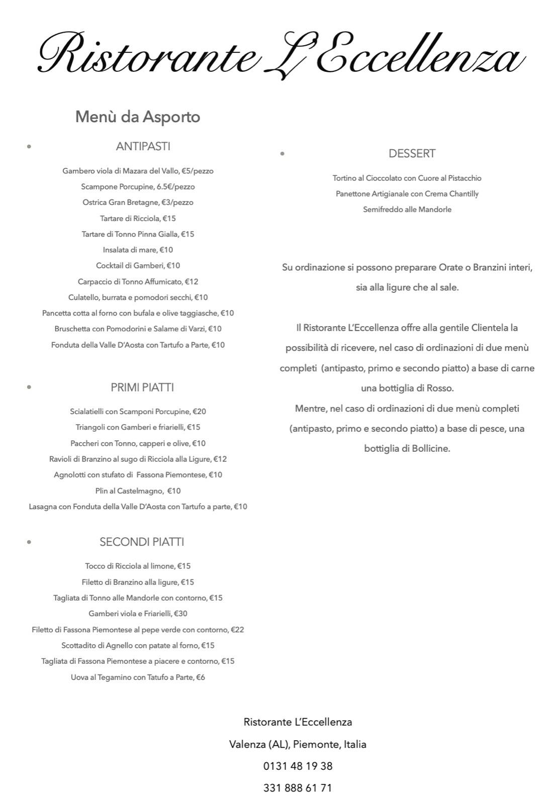 Menu di L'Eccellenza di Uku 