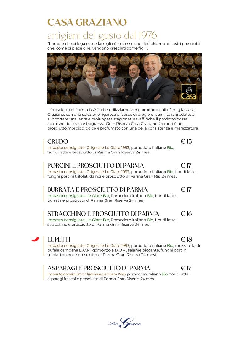 Menu de Ristorante Pizzeria Le Giare