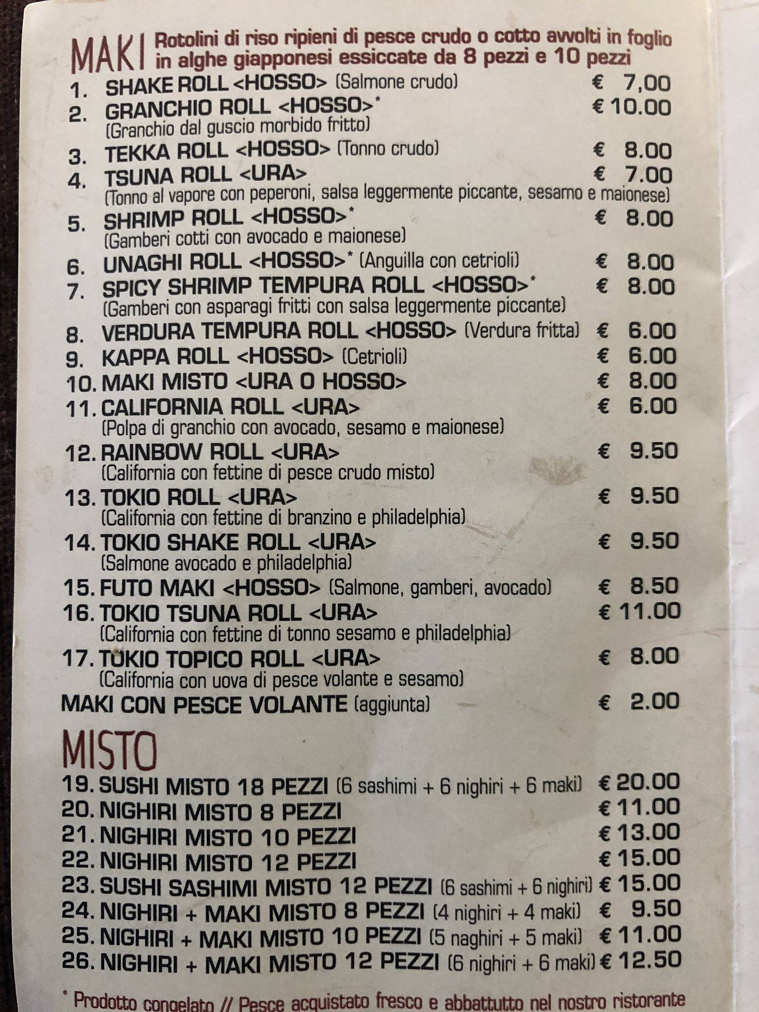 Menu di Tokio 
