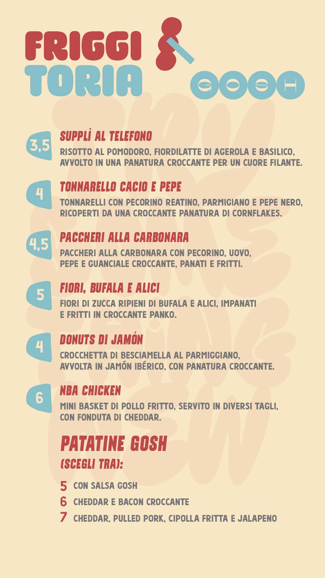 Menu di Gosh. 