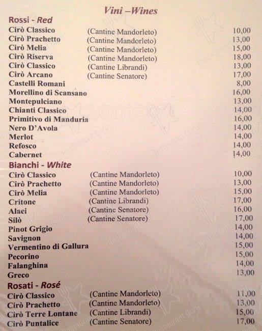 Menu di Rosso Tiziano 