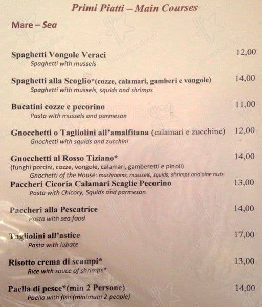 Menu di Rosso Tiziano 