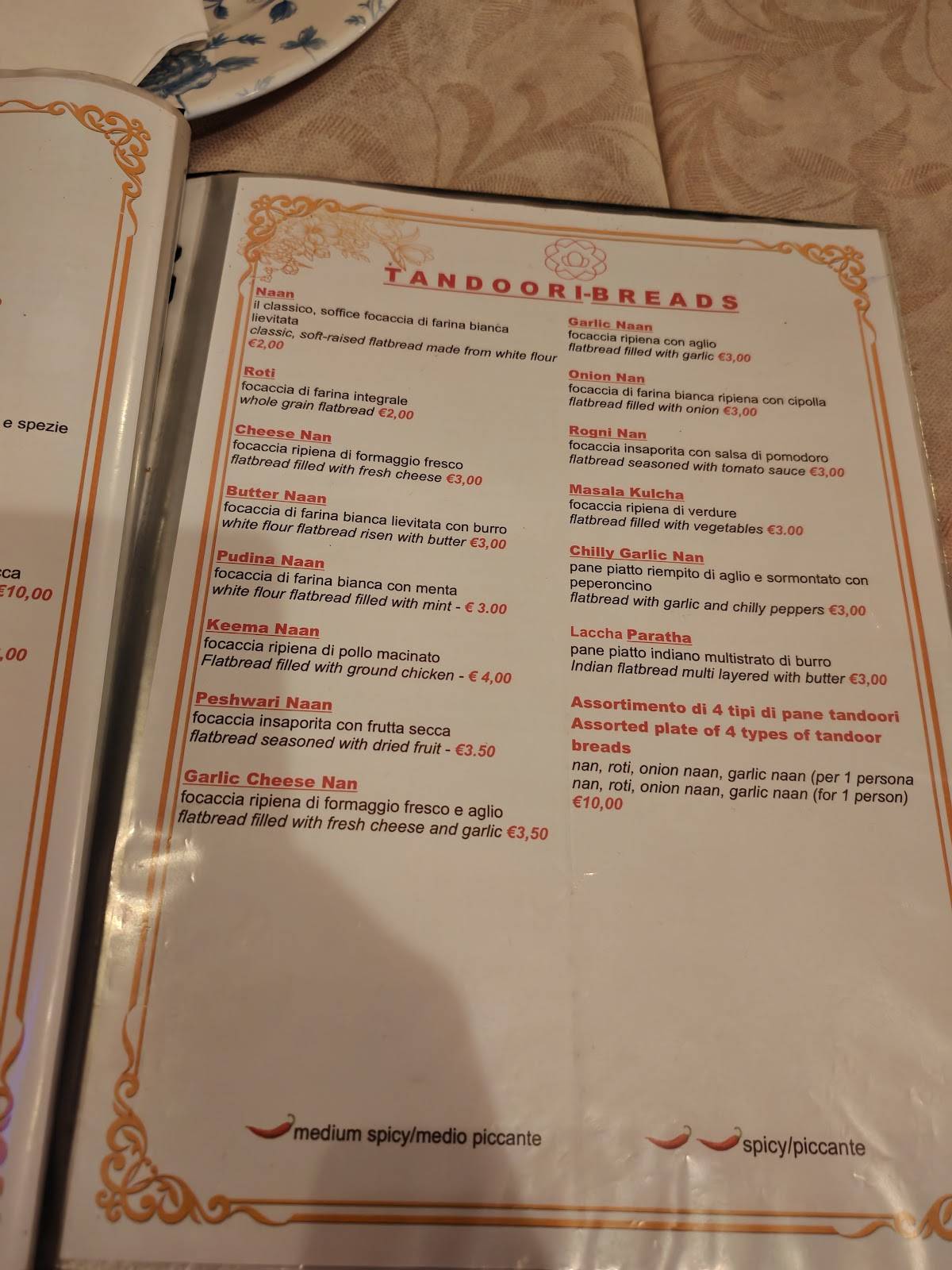 Menu di Royal India Ristorante indiano a Firenze 