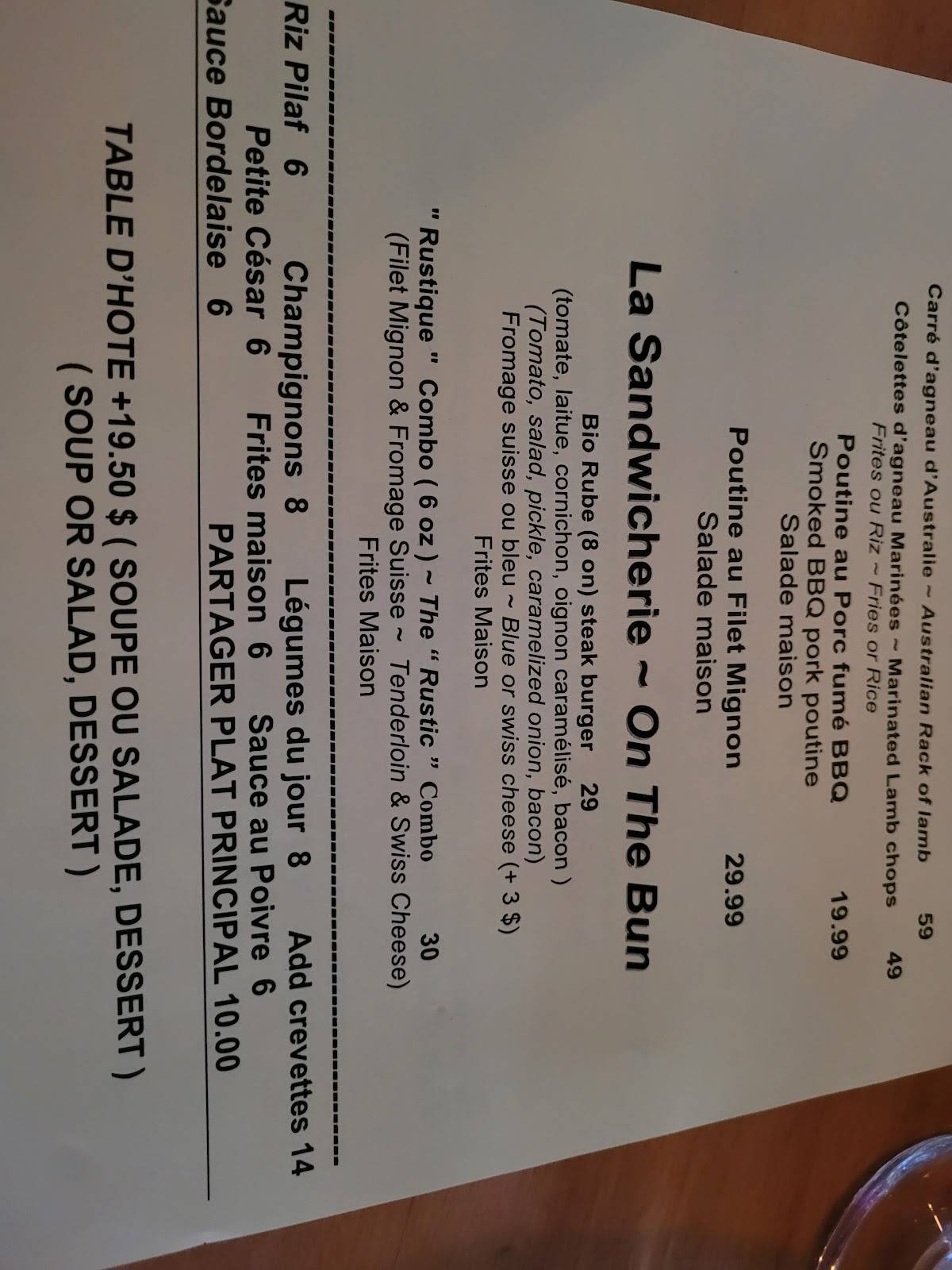 Menu de Restaurant Rube