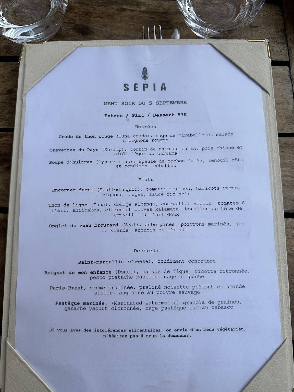 Menu de SEPIA